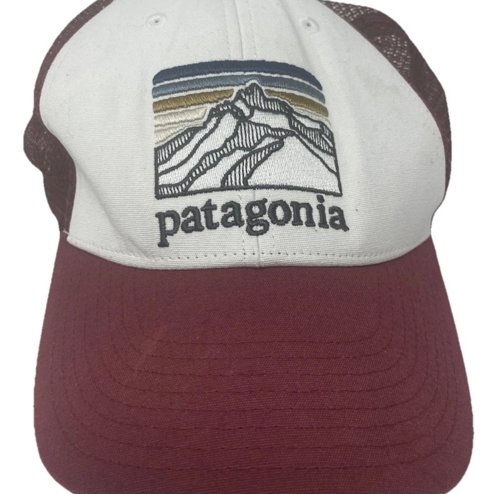 Patagonia White and Burgundy Mountain Logo Cap